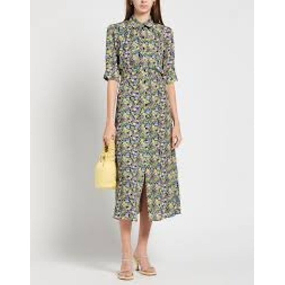 Maje Floral Button Front Midi Dress with Back Cutout Purple Green Yellow US L - Picture 3 of 16